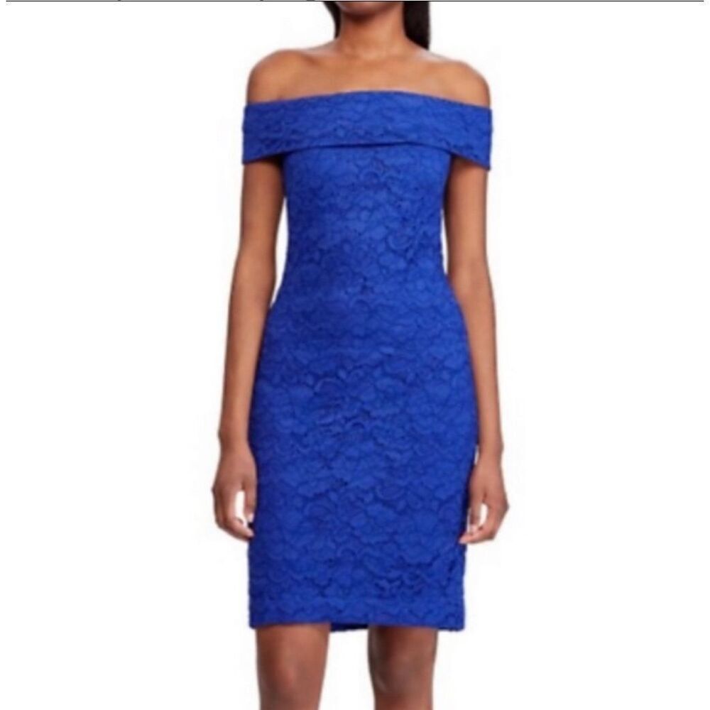 Lauren Ralph Lauren NWT blue lace off the shoulder cocktail dress size 8